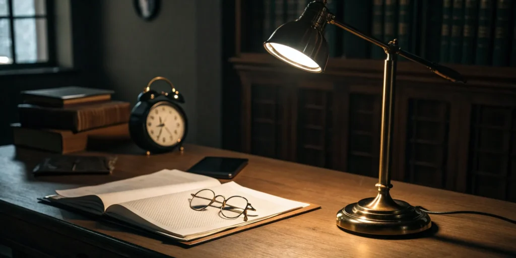Clock, law book, and eyeglasses. 24/7 criminal defense.