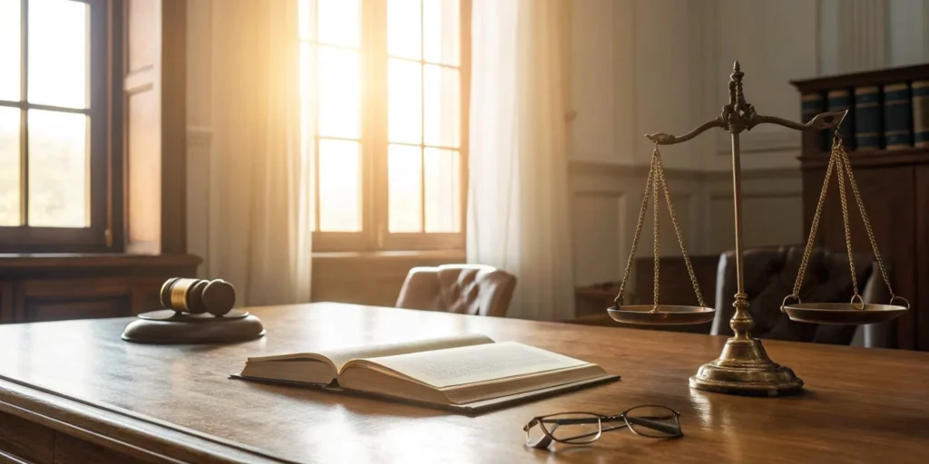 Miami criminal defense attorney's desk with legal tools.