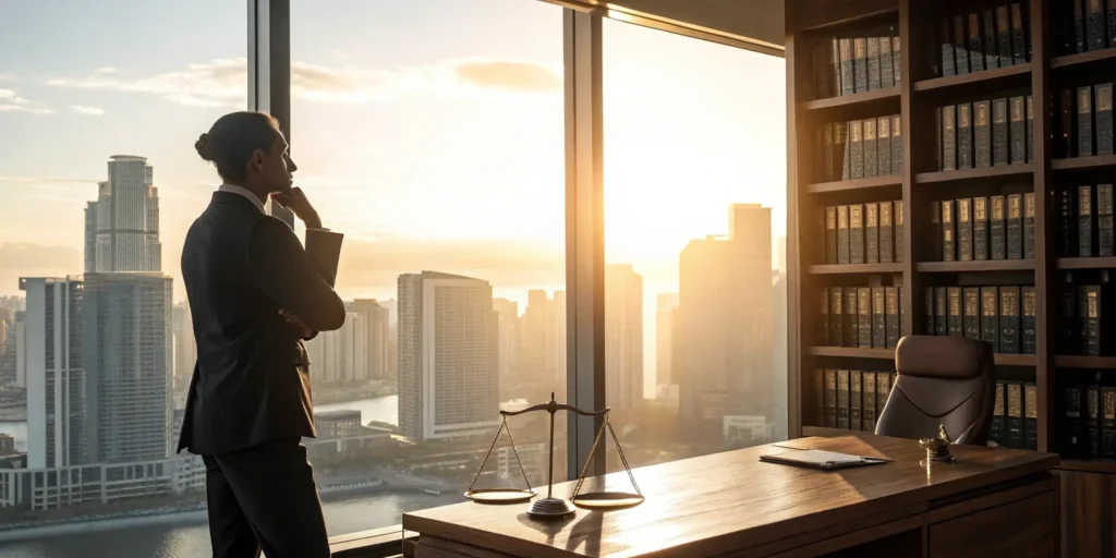 Miami area criminal defense lawyer with scales of justice.