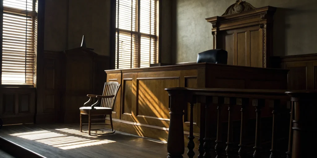 Empty Miami courtroom.
