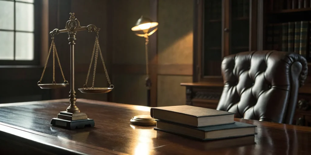 Scales of justice and law books.