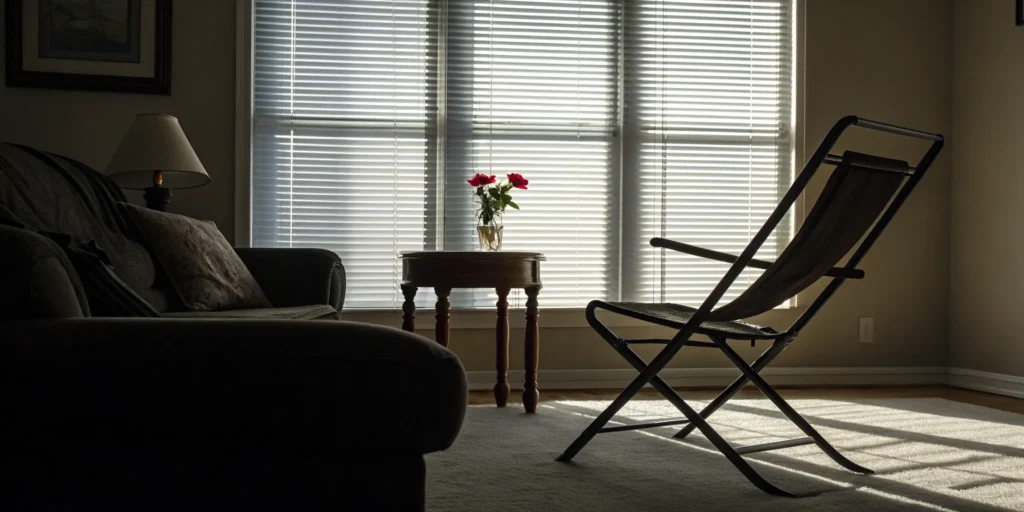 Florida domestic violence injunction: Empty chair, sunlight, and flowers.