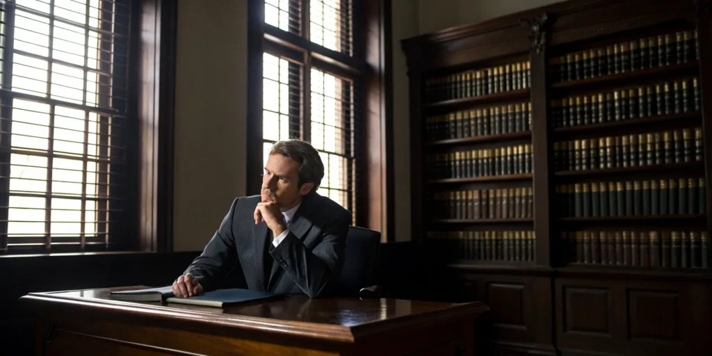 Miami criminal defense lawyer reviewing case files.