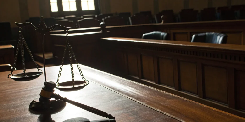 Gavel and scales of justice symbolize legal protection against repeat violence in Florida.