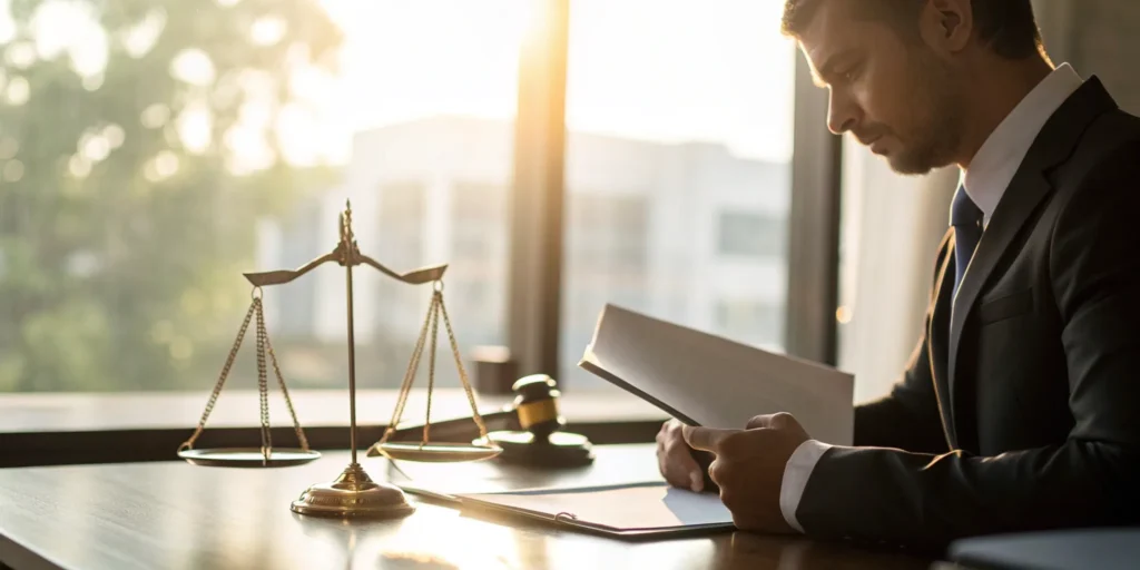 A Florida criminal lawyer reviews a client's case file in his office.