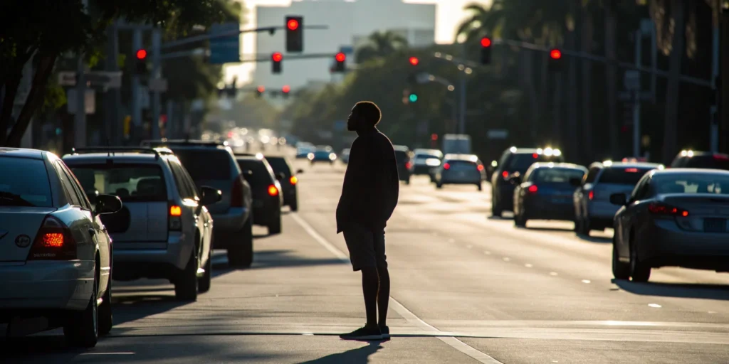 Man facing a red light on a busy street needs a Miami Dade traffic ticket attorney.