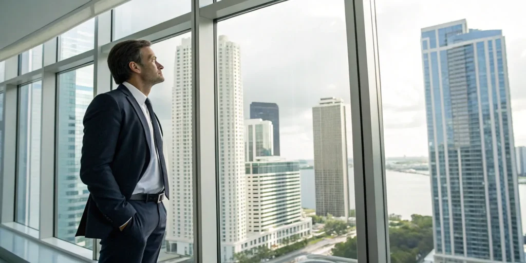 A Miami defense attorney considers a case strategy in his downtown Florida office.