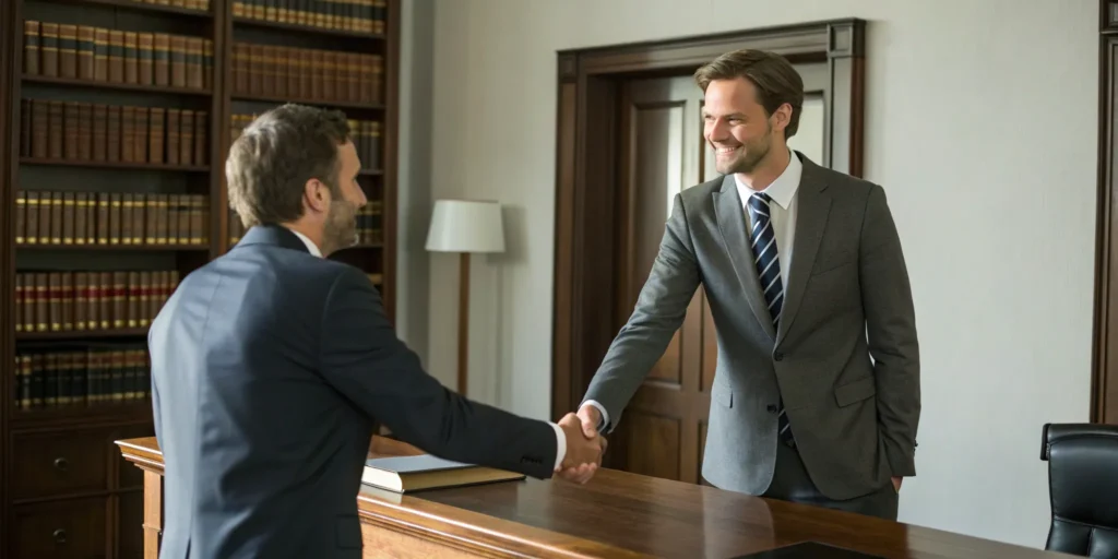 Man shaking hands with a Fort Lauderdale criminal attorney in his office.