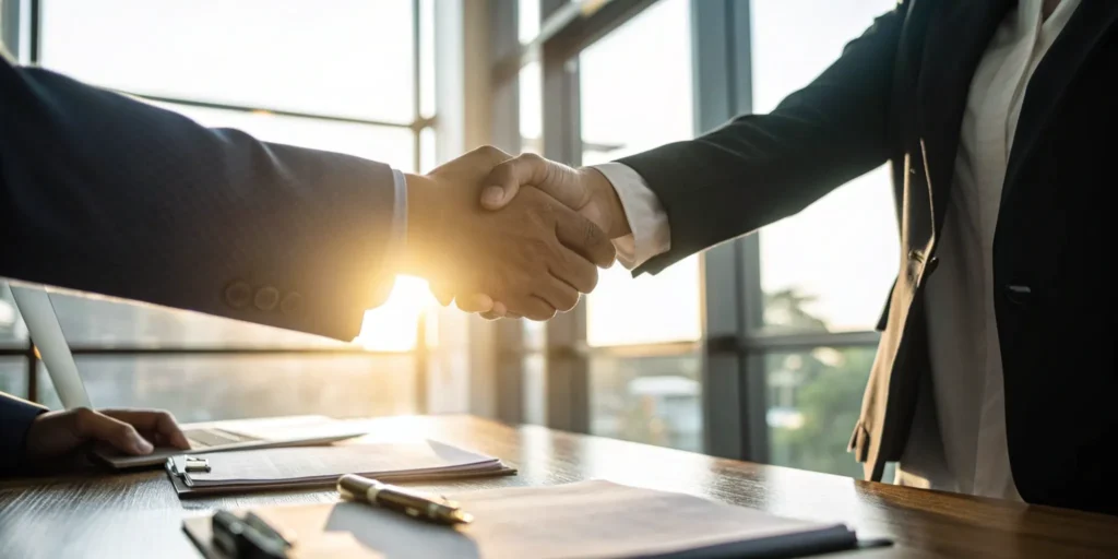 A client shaking hands with a criminal defense attorney in Miami.