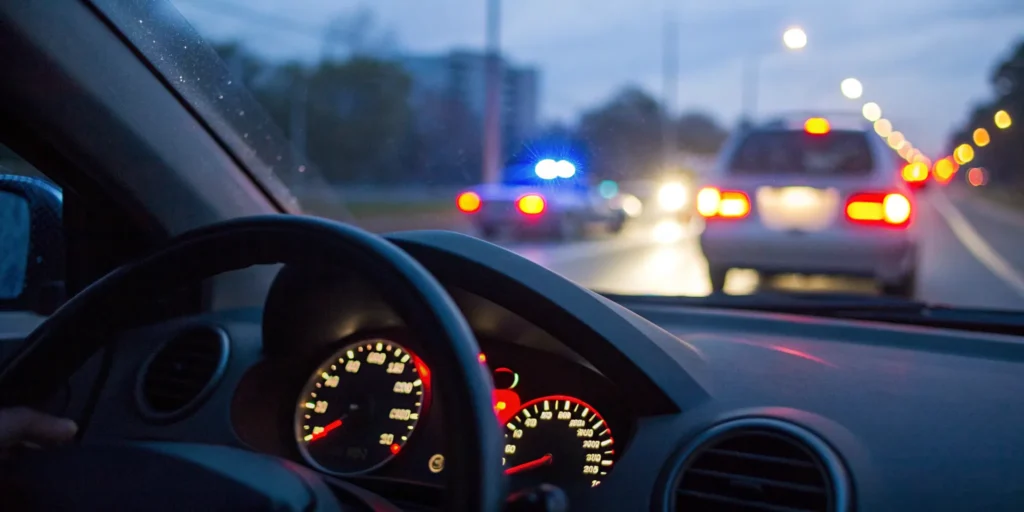 Florida traffic stop with police lights, a situation where a traffic ticket lawyer can help.