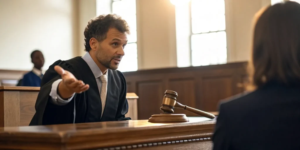 Lawyer representing a defendant at an emergency bond hearing.