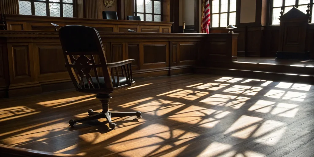 Empty courtroom chair before an attorney argues a probation violation case.