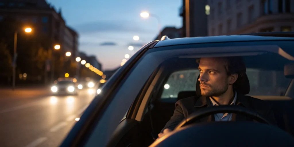 Concerned driver planning a defense for a careless driving ticket.