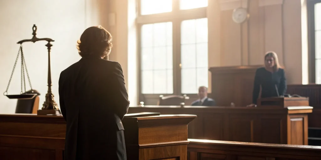 A Miami drug court lawyer representing a client in the courtroom.