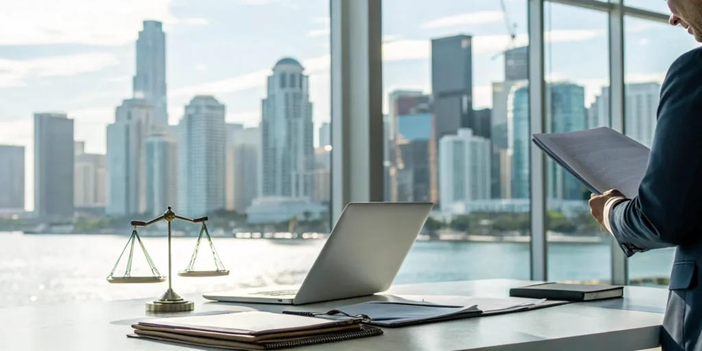 Desk of a top Miami criminal lawyer prepared for a case consultation.