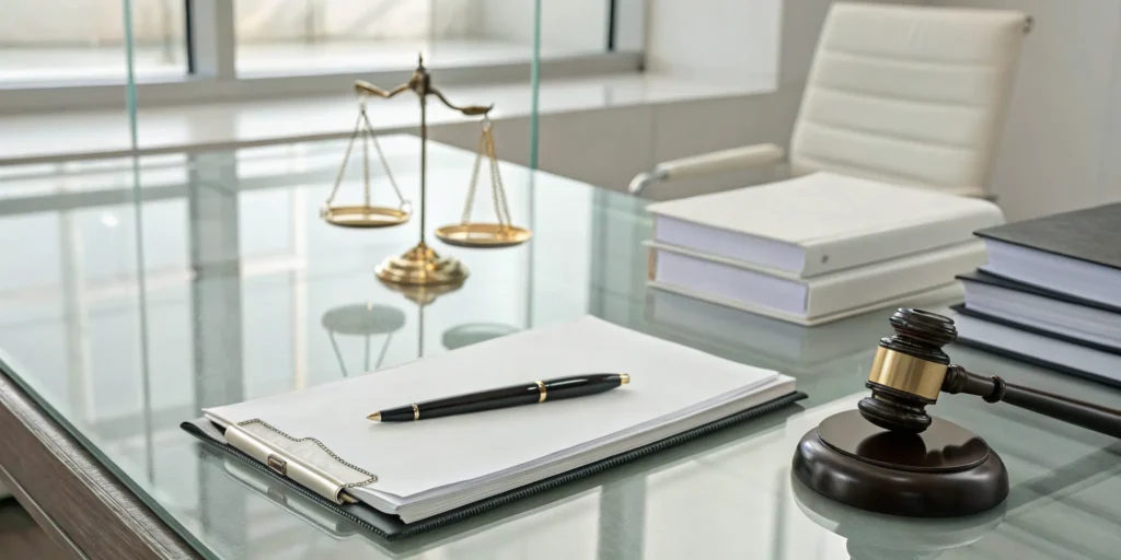 Legal scales and a gavel on the desk of a Miami expungement lawyer.