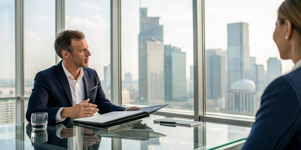 Attorney discussing probation violation help with a client in an office.