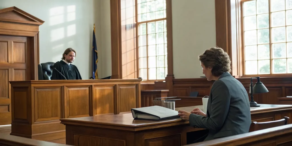 A Miami DUI lawyer defends a client in front of a judge in a courtroom.