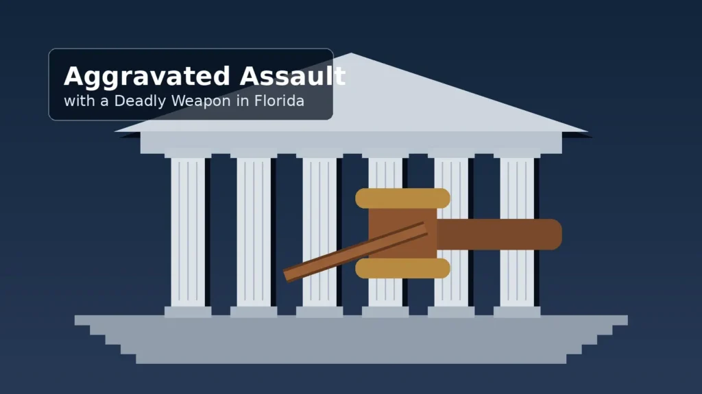 Aggravated assault deadly weapon Florida courthouse and gavel illustration