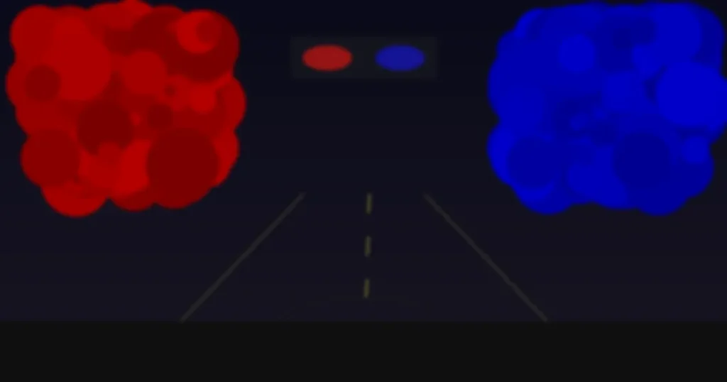 Red and blue police lights reflecting through a car windshield during a nighttime DUI traffic stop in Florida