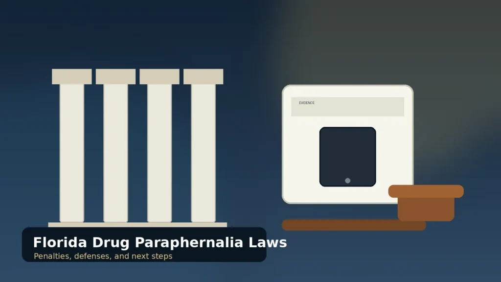 Florida drug paraphernalia laws explained with courthouse and evidence imagery