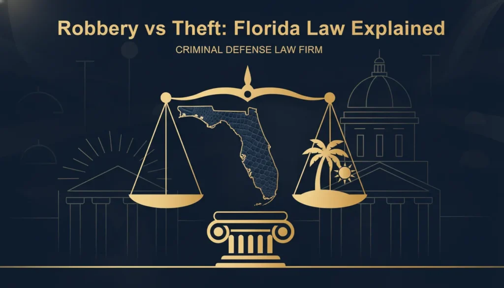 Scales of justice representing Florida robbery vs theft law distinctions