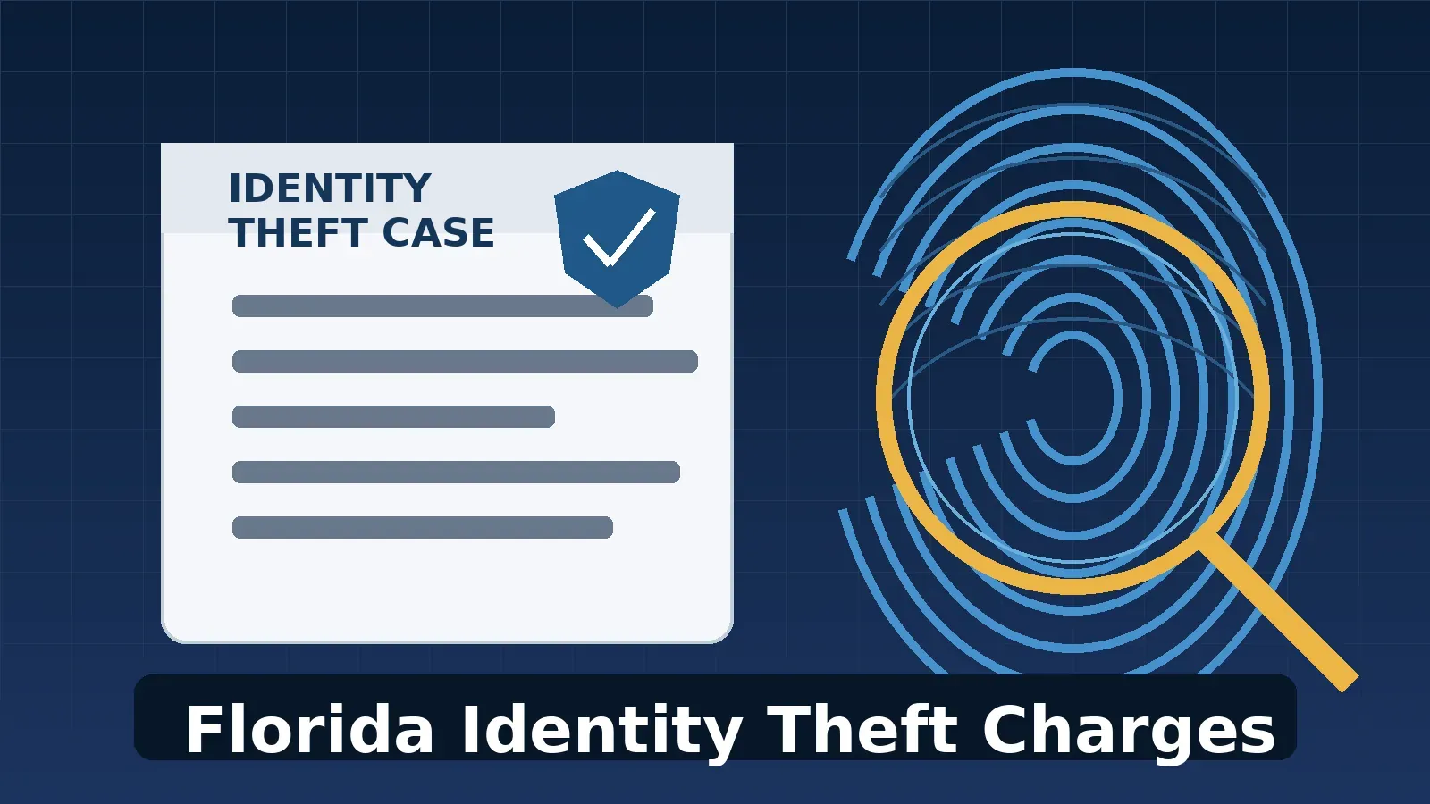 Florida identity theft charges case file and fingerprint illustration