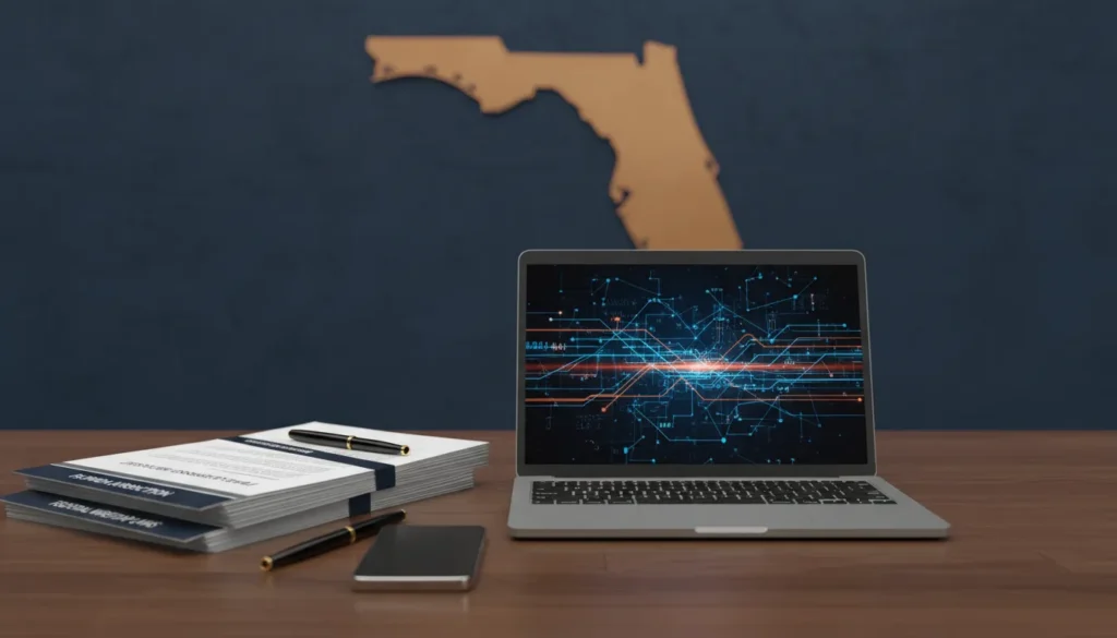 Attorney desk with digital evidence for wire fraud Florida charges