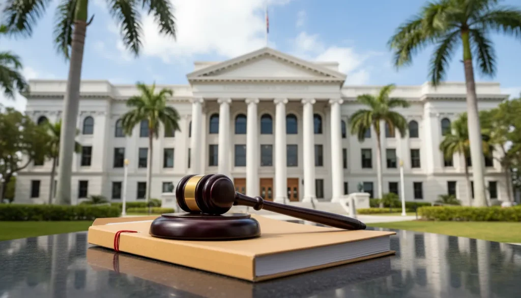 Florida courthouse and gavel representing an aggravated battery case