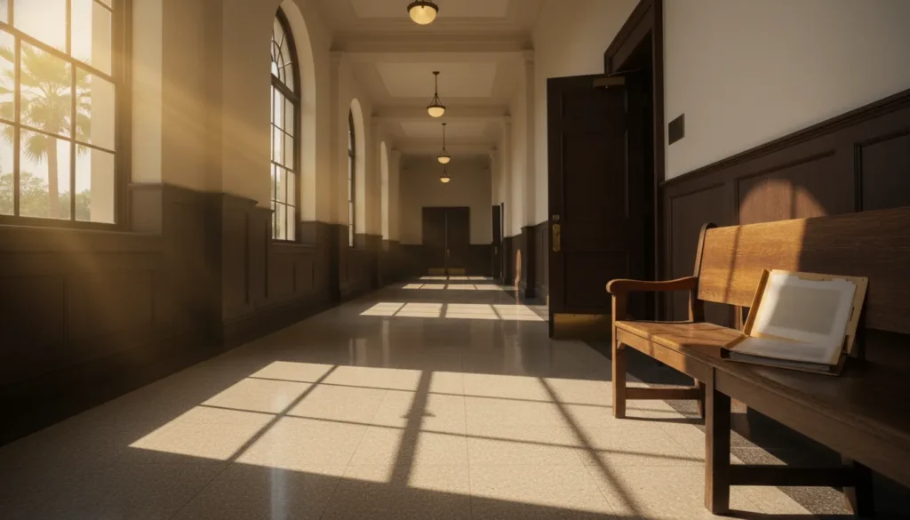 Florida courthouse hallway before an arraignment hearing
