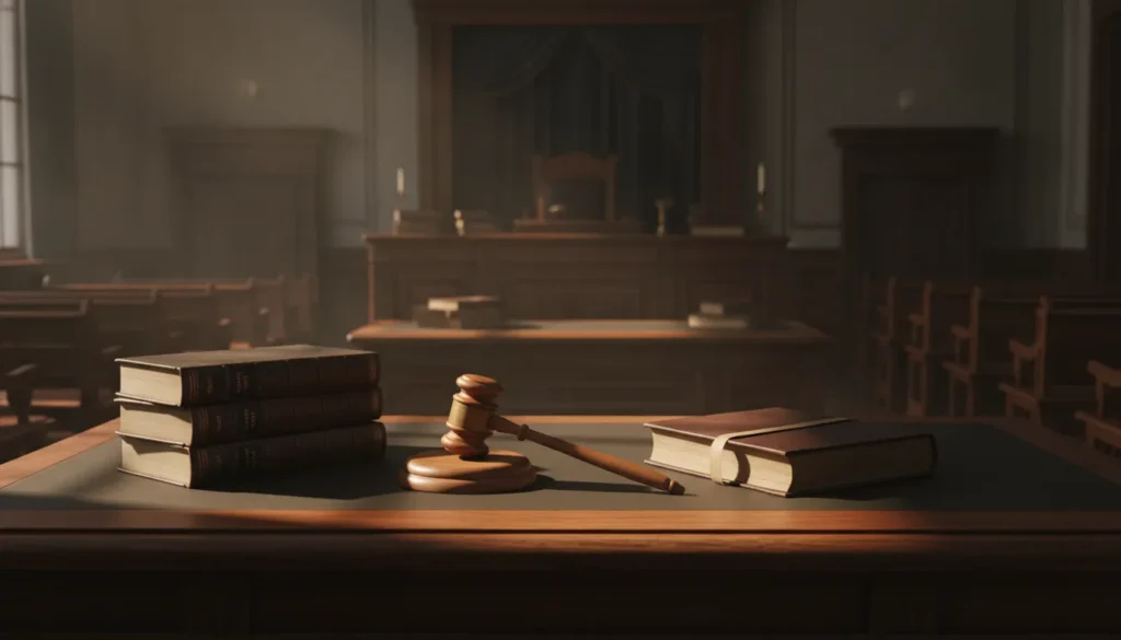 Gavel and law books in a courtroom setting representing criminal defense