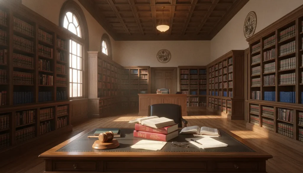 Florida courthouse with legal books and gavel symbolizing criminal defense law
