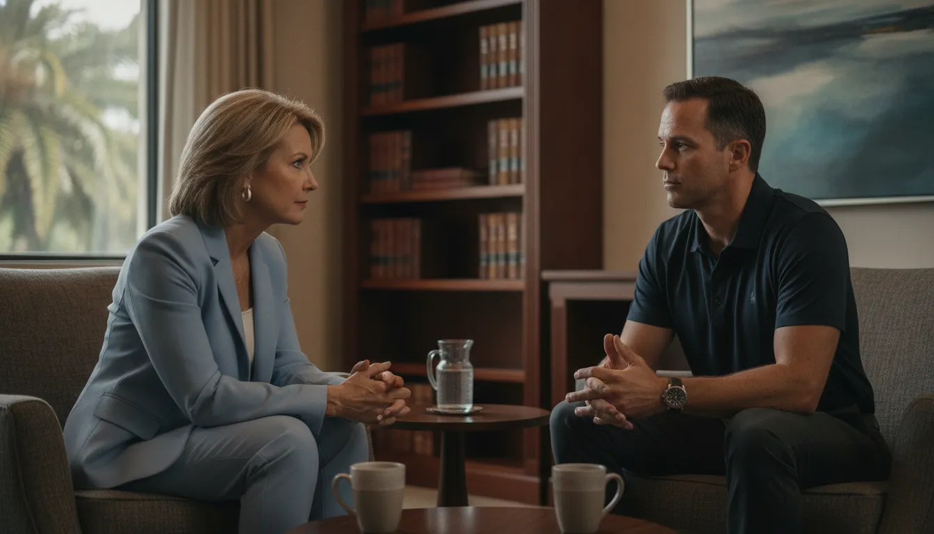 Florida criminal defense attorney meeting with a client about a legal allegation