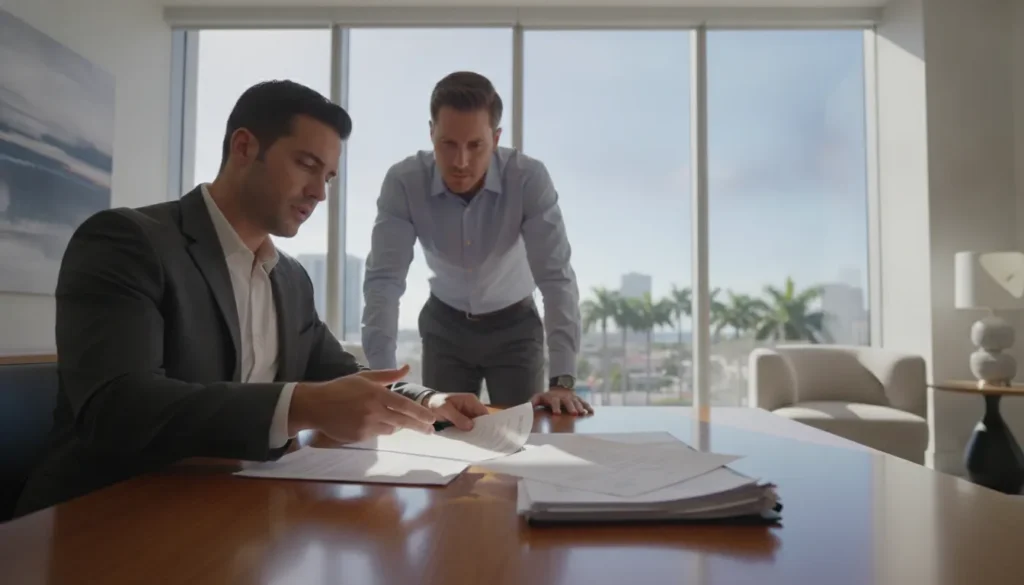 Florida attorney reviewing financial transaction records with a client