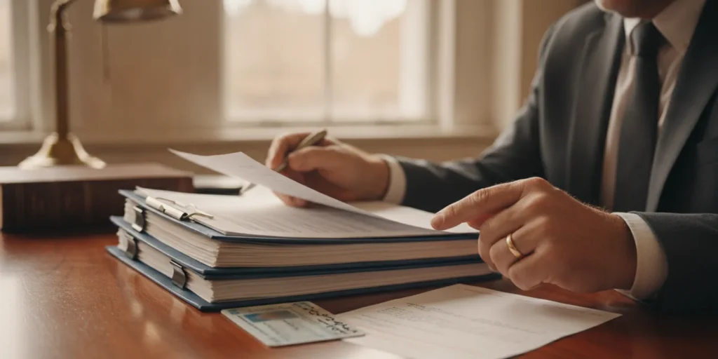 Attorney reviewing a Florida traffic citation and supporting documents at a desk